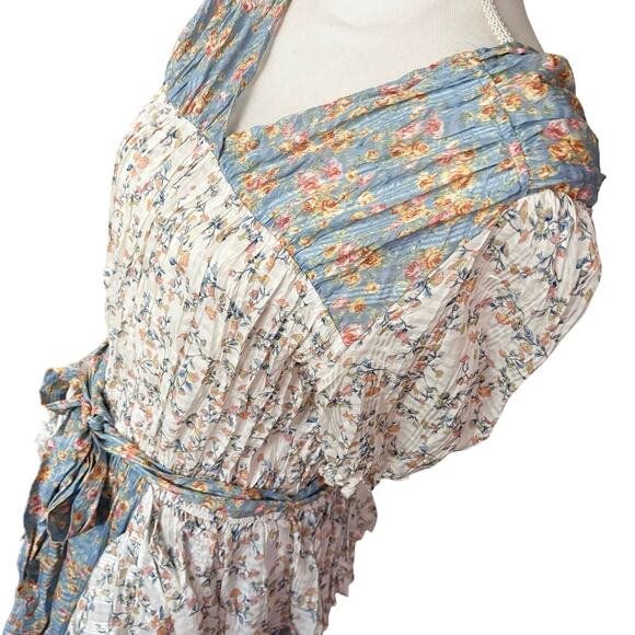 Anthropologie Current Air Los Angeles crinkle ruffle puff sleeve dress L large - Picture 4 of 13